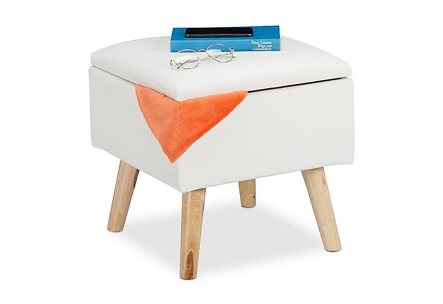 relaxdays Stauraumhocker Sitzhocker mit Stauraum Kunstleder, weiß günstig online kaufen