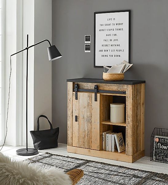 Home affaire Regal "SHERWOOD" modernes Holz Dekor, mit Scheunentorbeschlag günstig online kaufen