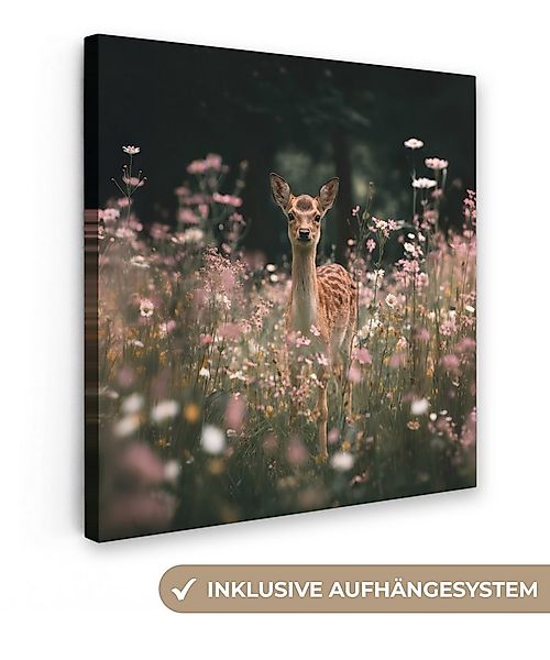 OneMillionCanvasses® Leinwandbild Hirsche - Wildblumen - Wald, Fotodruck (1 günstig online kaufen