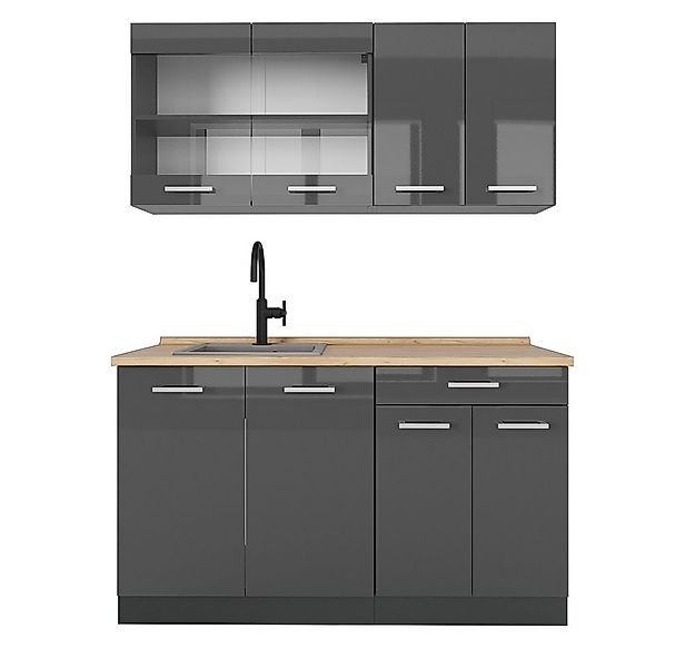 Vicco Küchenzeile R-Line, Anthrazit Hochglanz/Anthrazit, 140 cm ohne Arbeit günstig online kaufen