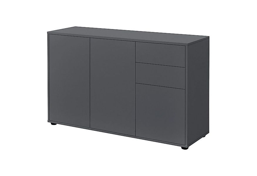 en.casa Sideboard, »Paarl« Kommode Schubladenschrank mit 3 Türen dunkelgrau günstig online kaufen