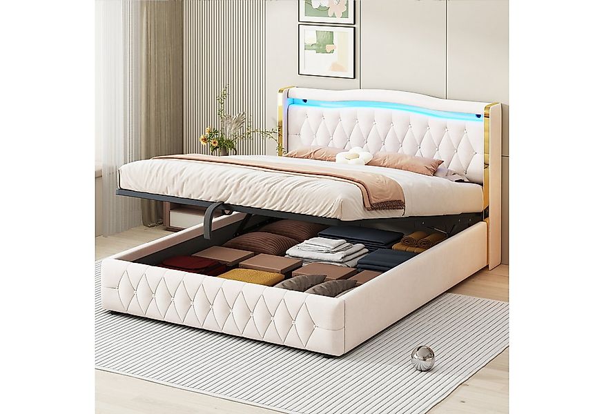 Celya Polsterbett Doppelbett, Mit Hydraulik zur Lagerung, Samtstoff (ohne M günstig online kaufen