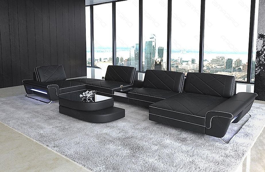 Sofa Dreams Wohnlandschaft Sofa Leder Bari U Form Ledersofa, Couch, mit LED günstig online kaufen