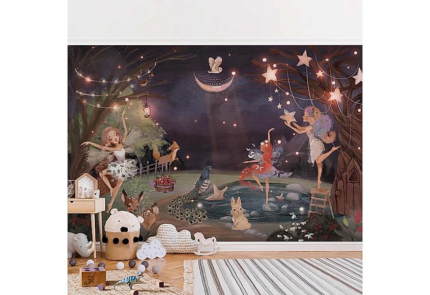 Bilderdepot24 Kindertapete Nacht Garten Feen Aquarell Wald Kinder Natur Lan günstig online kaufen