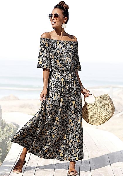 LASCANA Maxikleid mit Blumendruck und Carmenausschnitt, günstig online kaufen