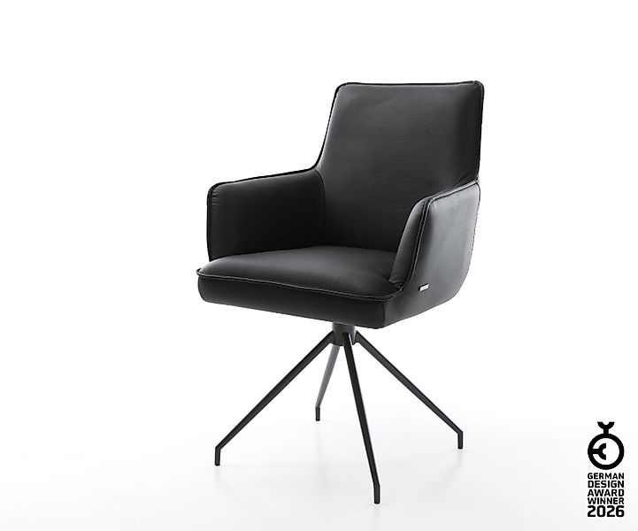 Drehstuhl Heira-Flex mit Armlehnen Echt-Leder Schwarz Kreuzgestell konisch günstig online kaufen