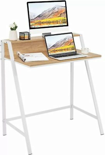 COSTWAY® Computertisch Schreibtisch 2-stöckig natur günstig online kaufen