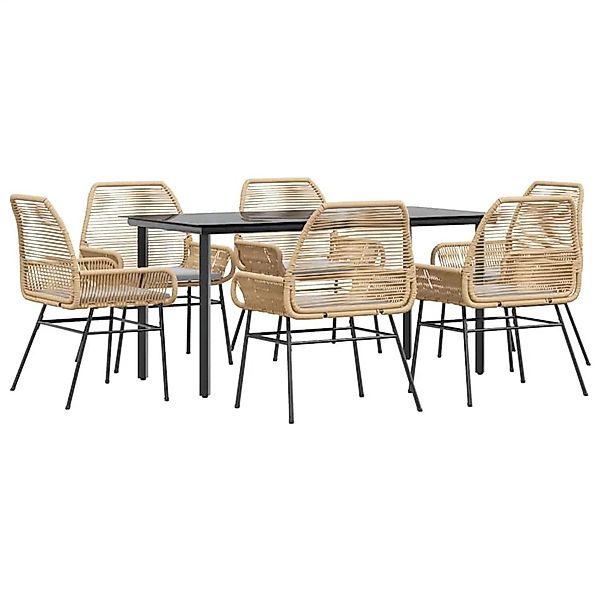 vidaXL 7-Tlg Garten-Essgruppe mit Kissen Braun Poly Rattan Glas 3334573 günstig online kaufen