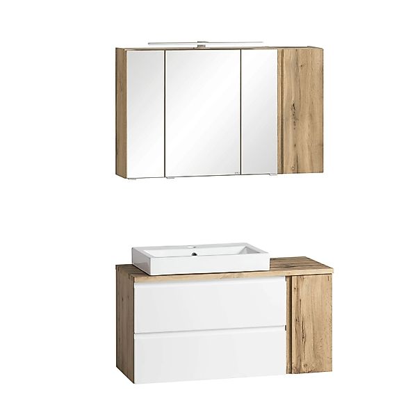 Held Möbel 2-tlg. Waschtisch-Set Ancona 105 cm matt Weiß-Wotaneiche Becken günstig online kaufen