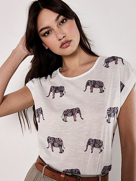 Apricot Blusentop Tribal Elephant Slub-Shirt mit überschnittenen Armen günstig online kaufen