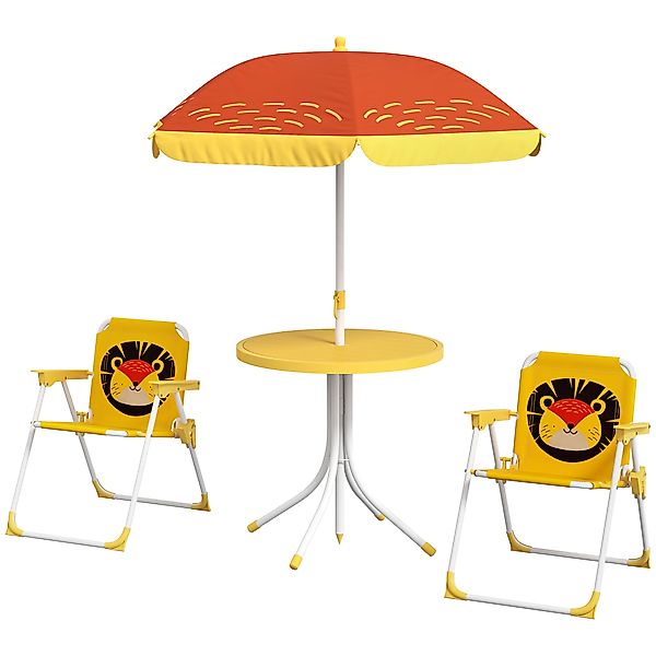 Outsunny Gartenmöbelset für Kinder, 4-teilig mit Löwenmotiv, Tisch und 2 Ga günstig online kaufen
