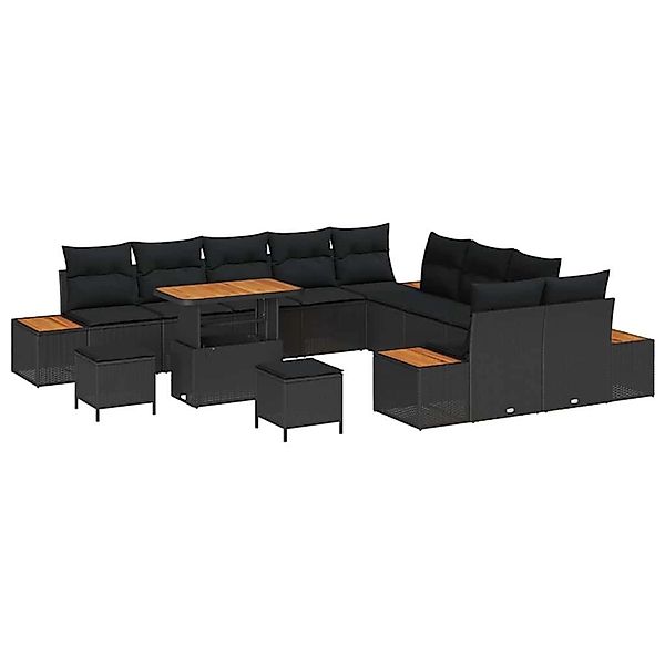 vidaXL Garten-Sofa-Set mit Kissen 13-Tlg Schwarz Poly Rattan 3362974 günstig online kaufen