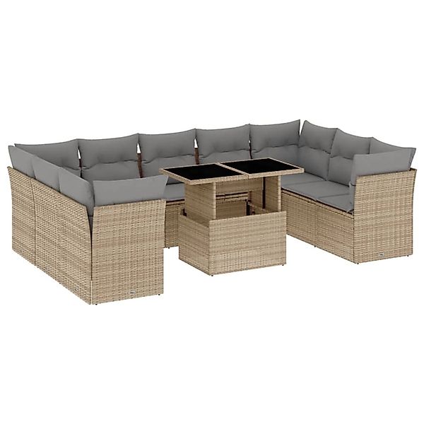 vidaXL 10-Tlg Garten-Sofagarnitur mit Kissen Beige Poly Rattan 3266819 günstig online kaufen