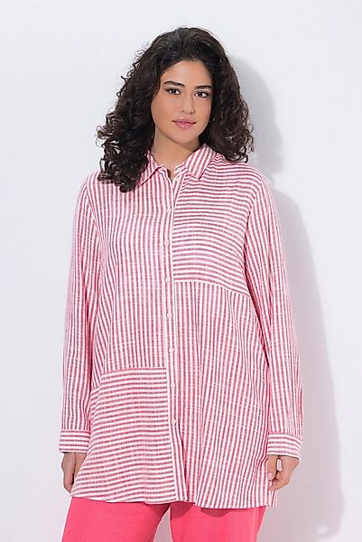 Ulla Popken Satinbluse Bluse Leinenmix Patchmuster Hemdkragen Langarm günstig online kaufen
