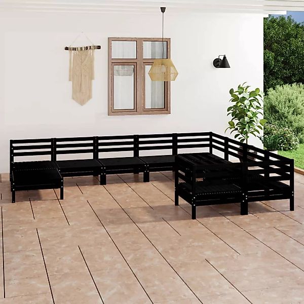 10-tlg. Garten-lounge-set Schwarz Massivholz Kiefer günstig online kaufen