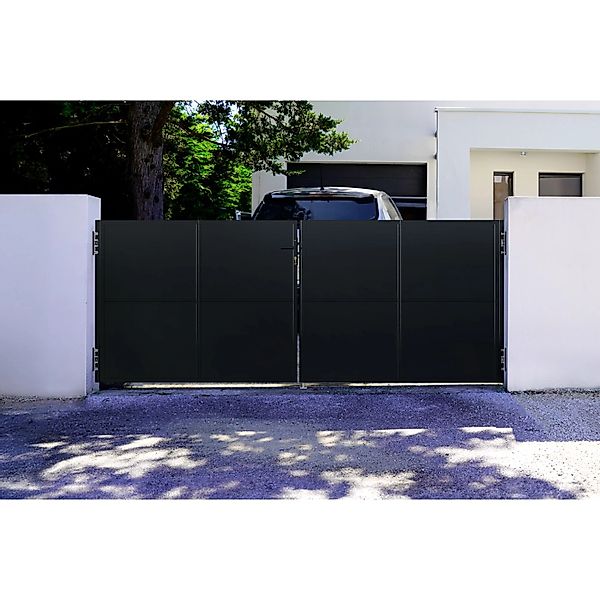 Casanoov Stahlflügeltor Nali 350x140cm Mattschwarz & 2 Dario Stahlpfosten günstig online kaufen