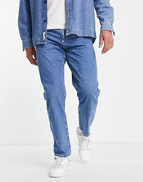 Pull&Bear – Jeans mit weitem Bein in Dunkelblau günstig online kaufen