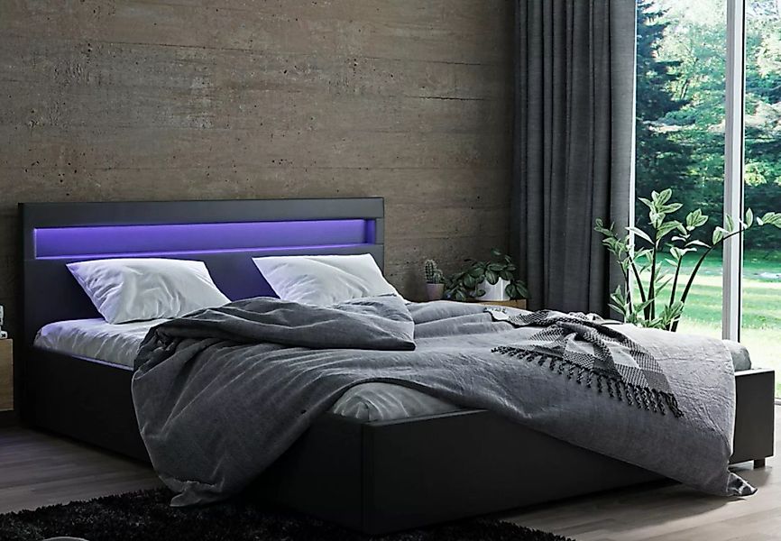 Home Collective Polsterbett mit LED Beleuchtung Doppelbett 140x200 cm, Kuns günstig online kaufen