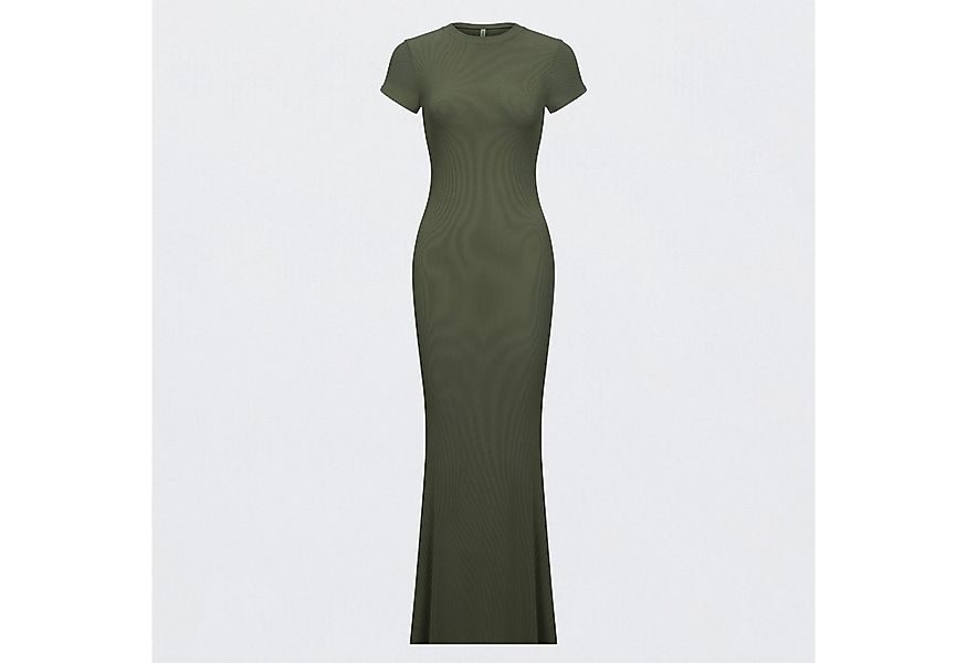 Creamy Fabrics Jerseykleid Ribbed T-Shirt Maxikleid-Army Green-M (1-tlg) günstig online kaufen