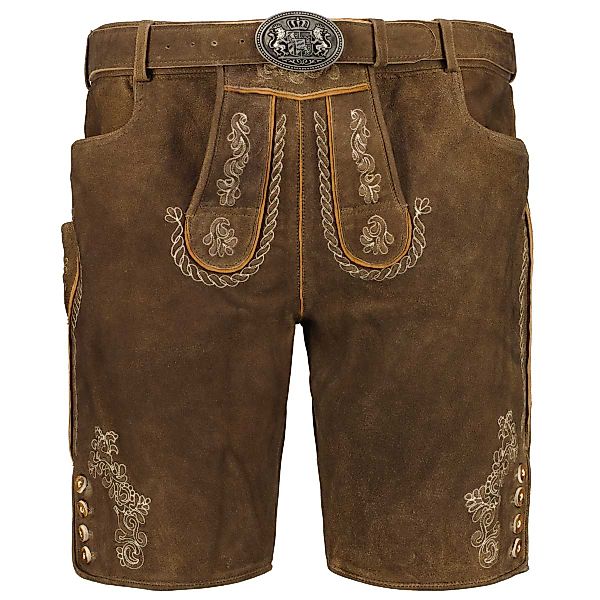 Pfundskerl Kurze Lederhose mit Stickereien und Gürtel Farbe dunkelbraun Grö günstig online kaufen
