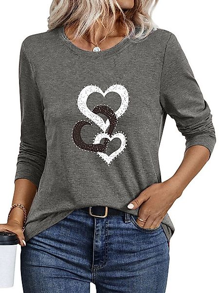 PYLIKE Longsleeve Damen Rundhalsausschnitt Longsleeve mit Liebe Print-Shirt günstig online kaufen