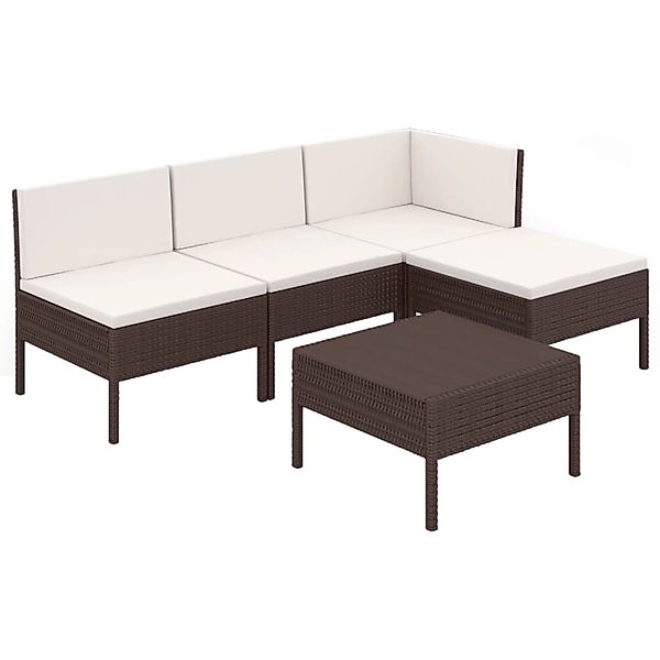 vidaXL 5-tlg Garten-Lounge-Set mit Auflagen Poly Rattan Braun Modell 13 günstig online kaufen