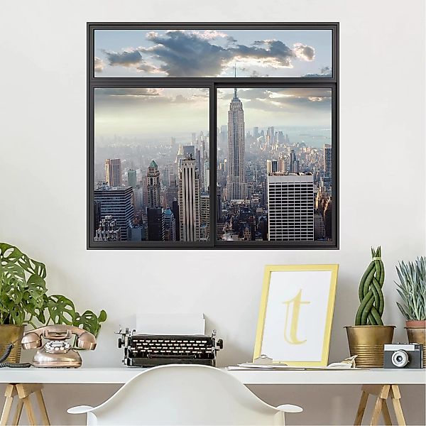 3D Wandtattoo Fenster Schwarz Sonnenaufgang in New York günstig online kaufen