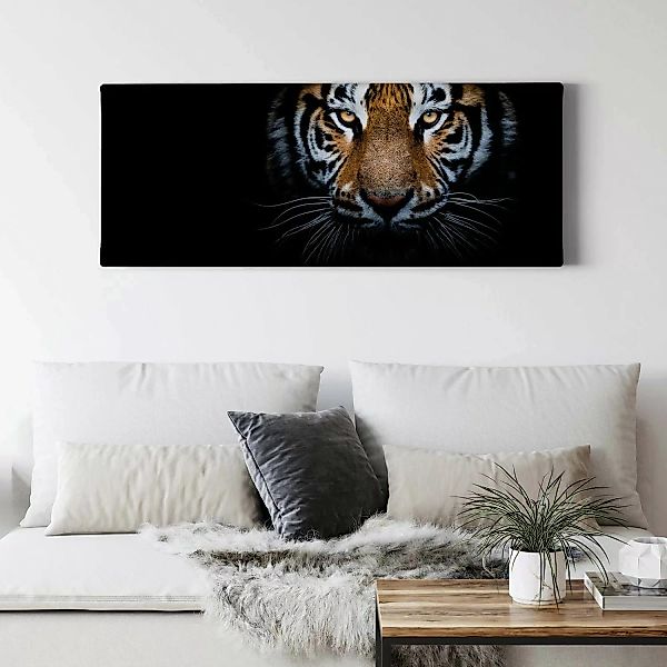 Bricoflor Tiger Wandbild In Schwarz Tierfotografie Bild Auf Leinwand Für Wo günstig online kaufen