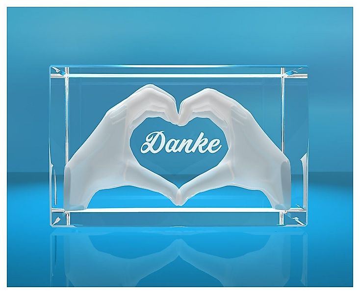 VIP-LASER Dekofigur 3D Glasquader I Herz aus Händen mit Gravur I Text: Dank günstig online kaufen