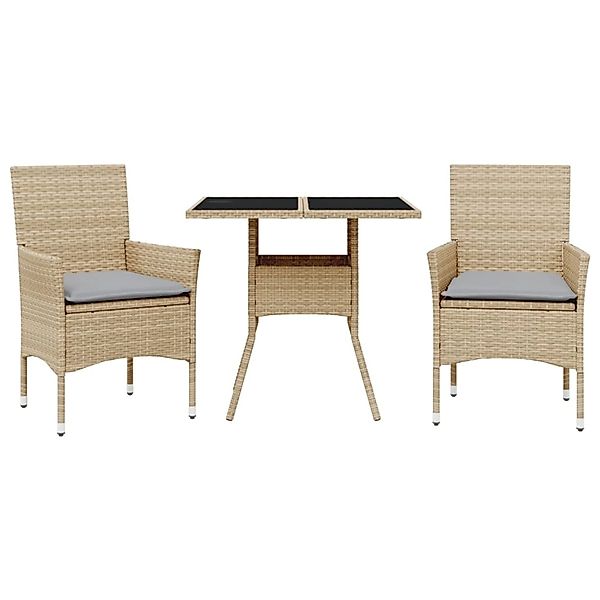 vidaXL 3-Tlg Garten-Essgruppe mit Kissen Beige Poly Rattan und Glas 3278607 günstig online kaufen