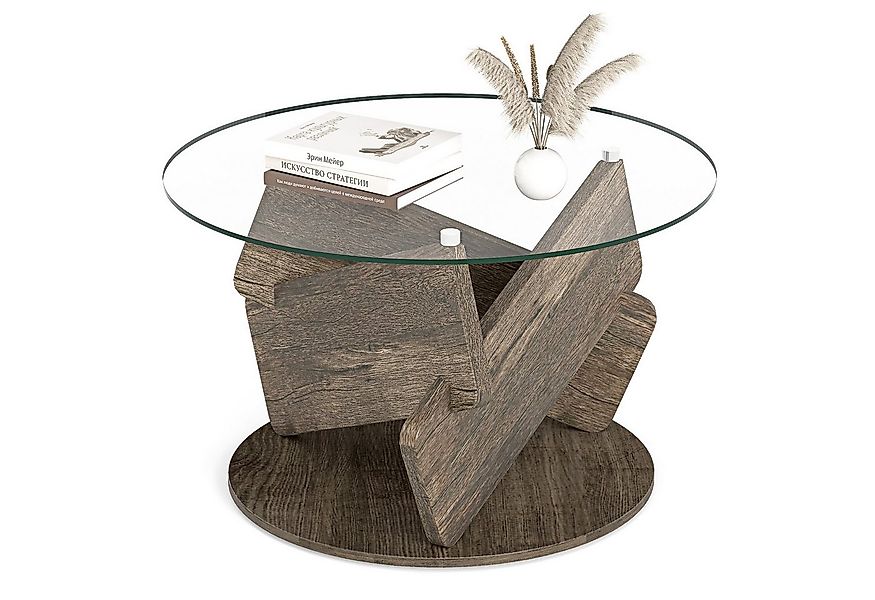 COSTWAY Couchtisch, runder Glastisch, Bestelltisch Massivholz ∅81cm x 49cm günstig online kaufen