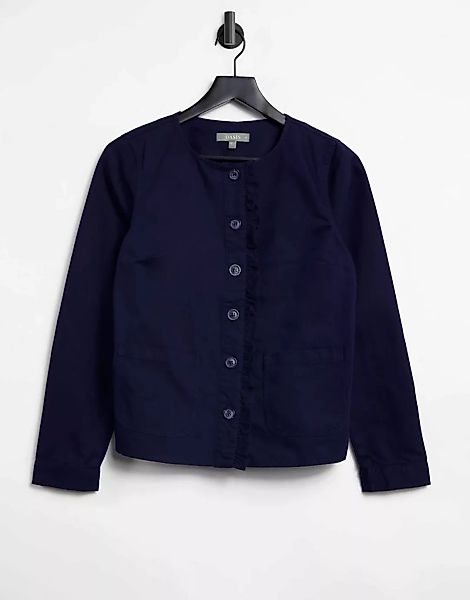 Oasis – Jeansjacke mit Rüschendetail in Marineblau günstig online kaufen