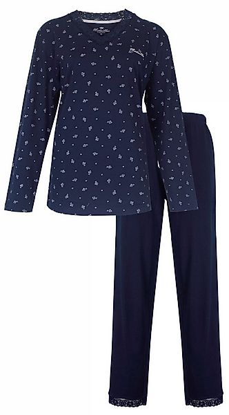 Medaillon Schlafanzug Damen Pyjama lang mit Spitze abgesetzt (2 tlg) Baumwo günstig online kaufen