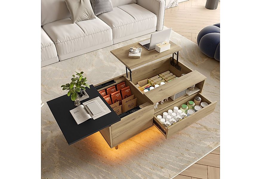 KLAM HOME Couchtisch Höhenverstellbarer Schrank mit moderner LED-Bodenbeleu günstig online kaufen