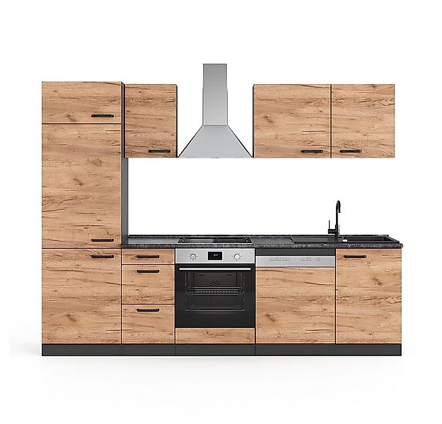Vicco Küchenzeile Optima, Goldkraft Eiche/Anthrazit, 270 cm ohne Arbeitspla günstig online kaufen