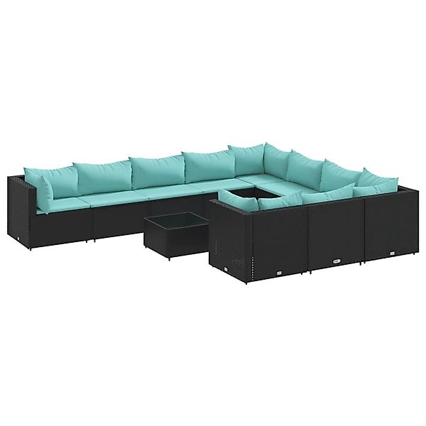 vidaXL 11-Tlg Garten-Sofagarnitur mit Kissen Schwarz Poly Rattan 3308340 günstig online kaufen