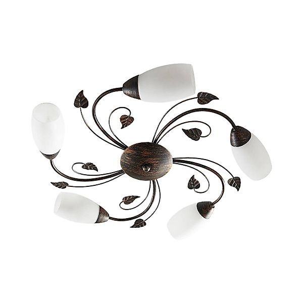 Lindby Deckenleuchte Stefania, 5-flg., schwarz/gold, Ø58cm günstig online kaufen