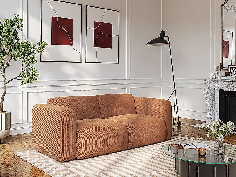 Sofa 3-Sitzer aus fein geripptem Cord – Terrakotta – POGNI von Maison Céphy günstig online kaufen
