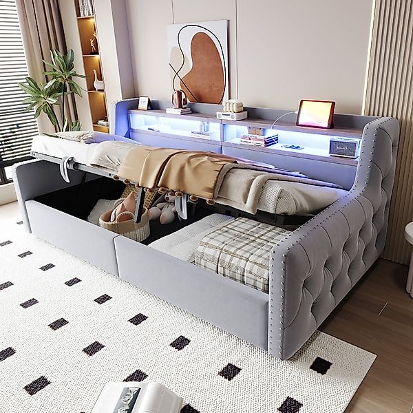 OKWISH Schlafsofa Polsterbett Stauraumbett, mit hydraulischem günstig online kaufen