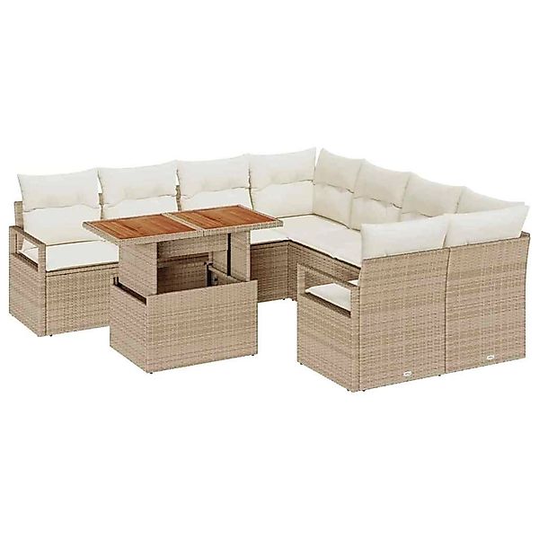vidaXL Garten-Sofa-Set mit Speicher 9-Tlg Beige Poly Rattan 3358430 günstig online kaufen