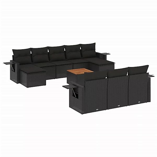 vidaXL 11-tlg Garten-Sofagarnitur mit Kissen Schwarz Poly Rattan Modell 124 günstig online kaufen