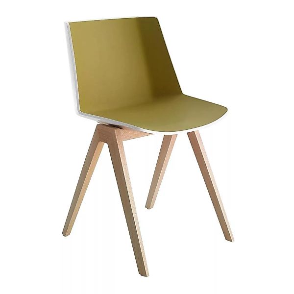 MDF Italia - Aïku Stuhl mit Beinen aus Eiche - olivgrün/weiß glänzend/Sitz günstig online kaufen