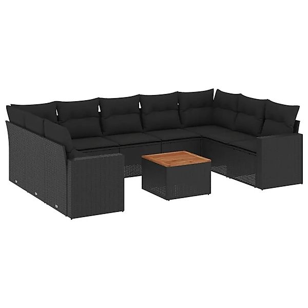 vidaXL 10-Tlg Garten-Sofagarnitur mit Kissen Schwarz Poly Rattan 3224263 günstig online kaufen