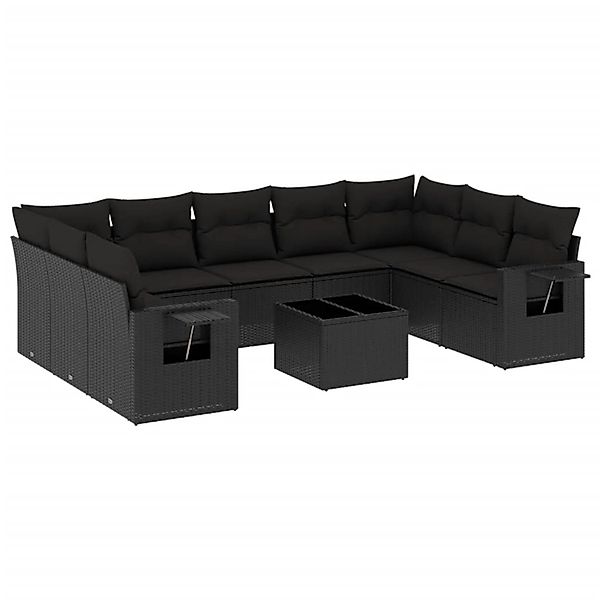 vidaXL 10-Tlg Garten-Sofagarnitur mit Kissen Schwarz Poly Rattan 3252942 günstig online kaufen