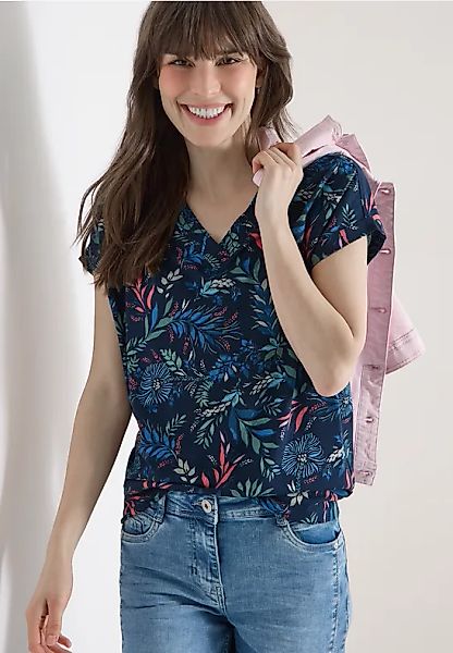 Shirt mit V-Neck und floralem Print günstig online kaufen