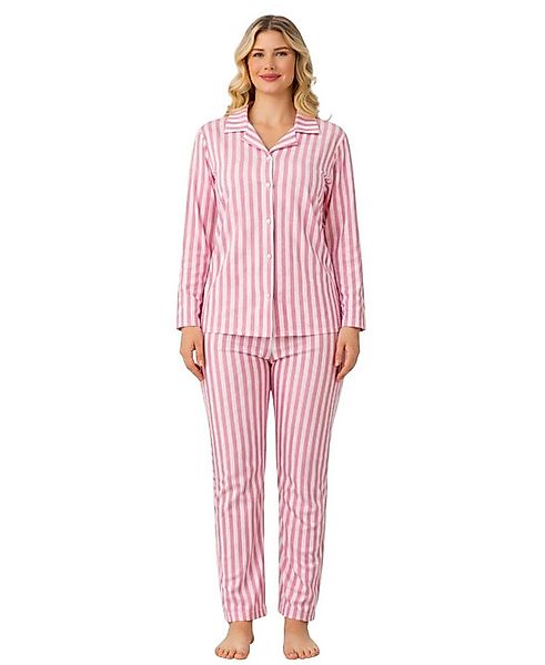 fashionshowcase Pyjama Damen Schlafanzug rosa weiß Hausanzug aus Velours, w günstig online kaufen