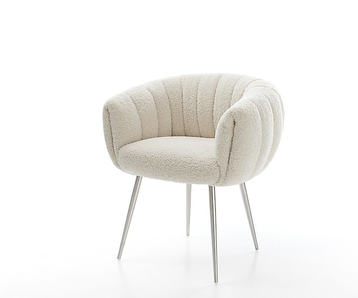 Esszimmerstuhl Jada-Flex Teddystoff Beige 4-Fuß konisch Edelstahl Taschenfe günstig online kaufen