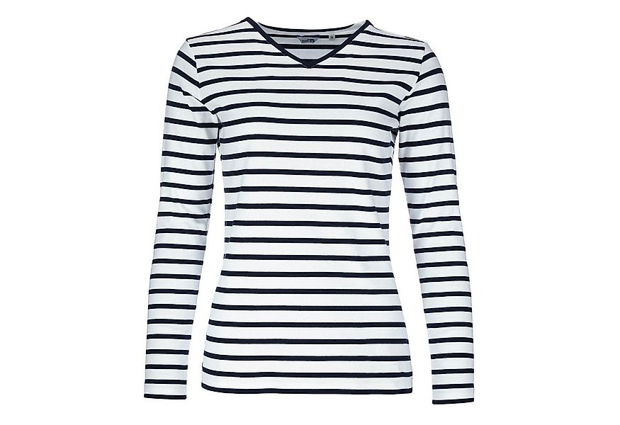 modAS Langarmshirt 25804 Damen Shirt mit Streifen und V-Ausschnitt - Breton günstig online kaufen