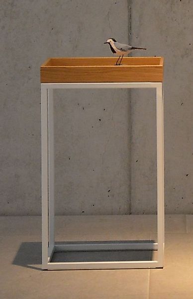 Beistelltisch Pino Säulenform Gestell weiß Tablett Eiche Natur günstig online kaufen