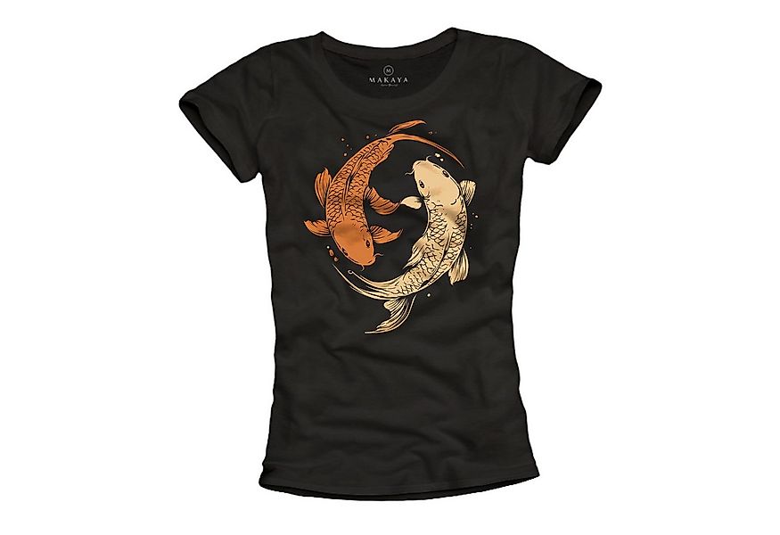 MAKAYA Print-Shirt Damen Yoga Relax Oberteil Yin Yang Casual Basic Top mit günstig online kaufen